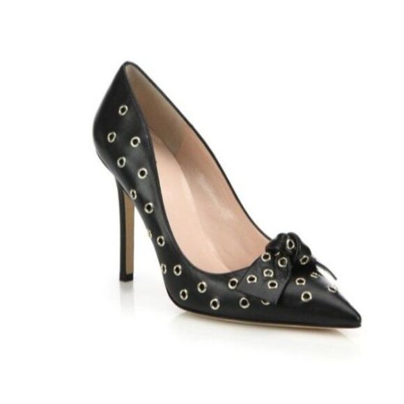 Kate Spade Black New York Women's Lia Grommet Leather Bow Pumps, size 7B - Picture 1 of 16